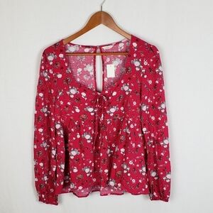 NWT Aeropostale Pink Floral Long Sleeve Peasant Blouse Size M